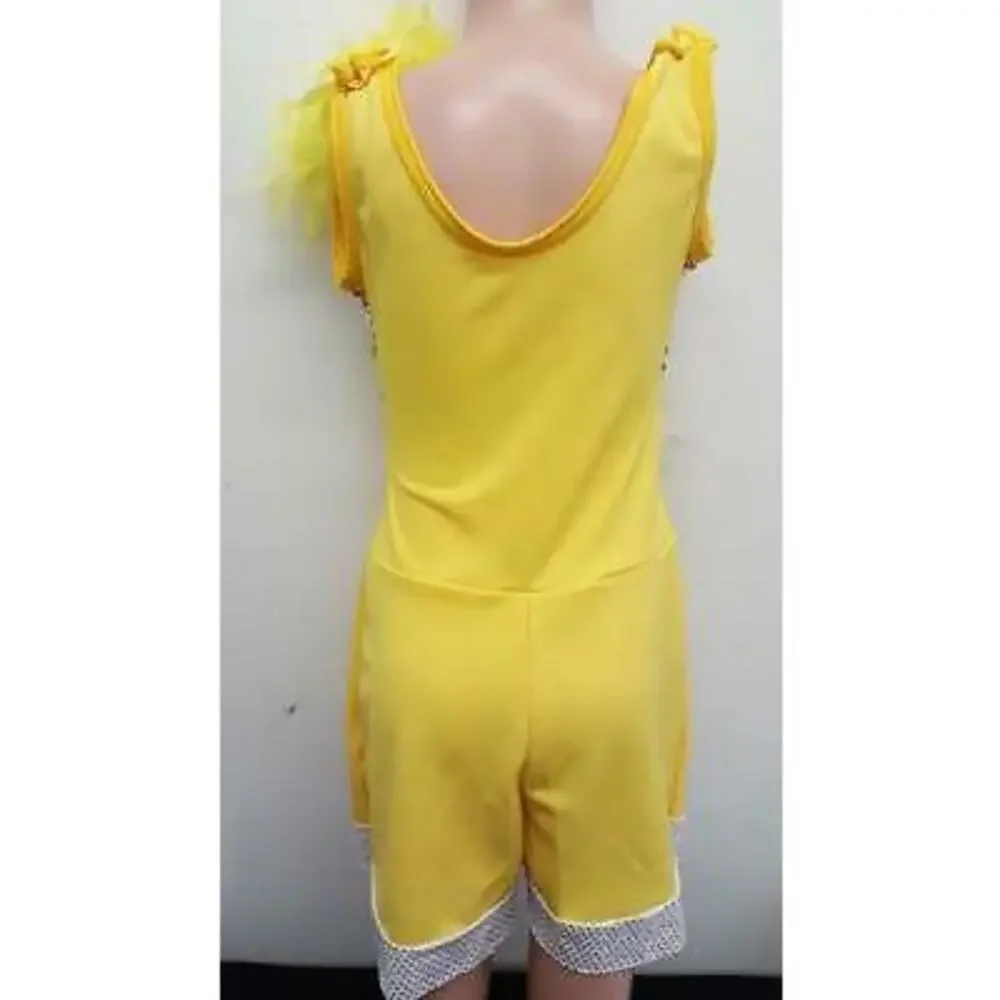 Pre-Owned Dance Costume Curtain Call  XL Child Yellow Tap Sequin